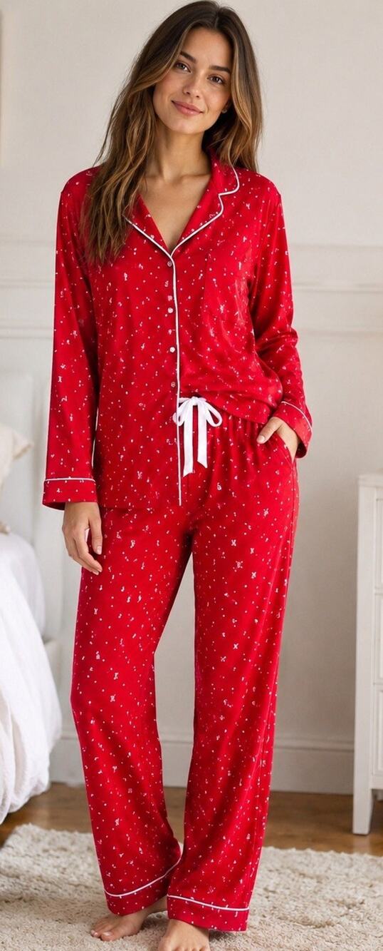 Victoria's Secret Women's Red Flannel Polka Dot Pajama Set Size L Soft